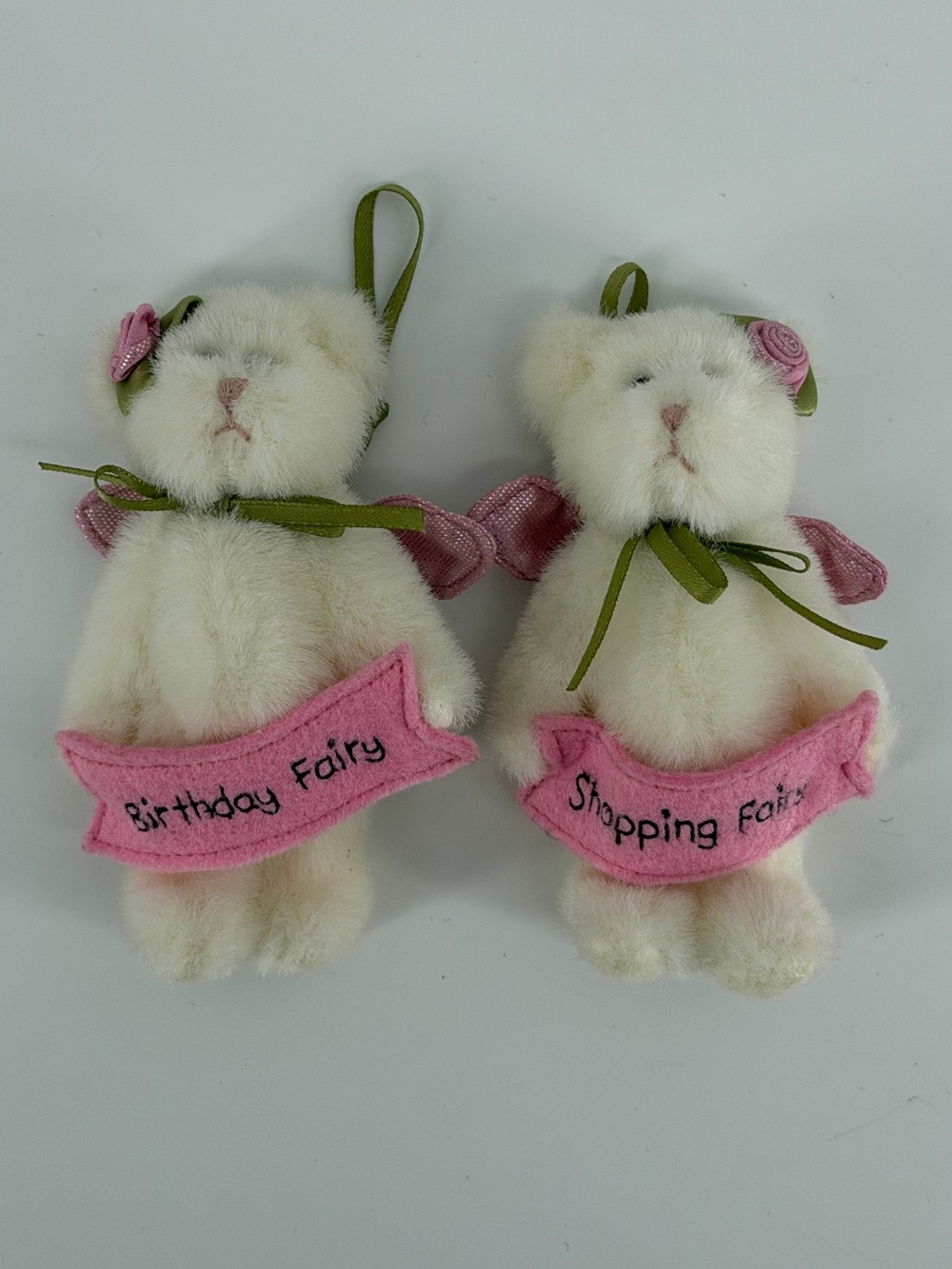Boyds Bears White Plush Fairy Bunnie Ornaments - Birthday Fairy & Shopping Fairy